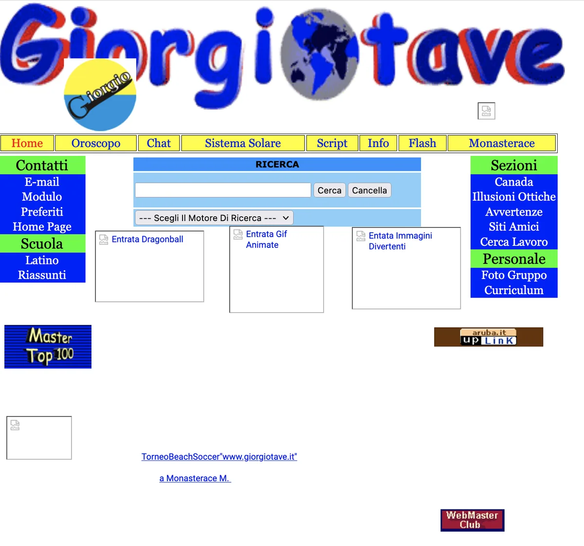 La home di Giorgiotave.it nelle sue prime versioni: il logo, il menù per i webmaster e la ricerca.